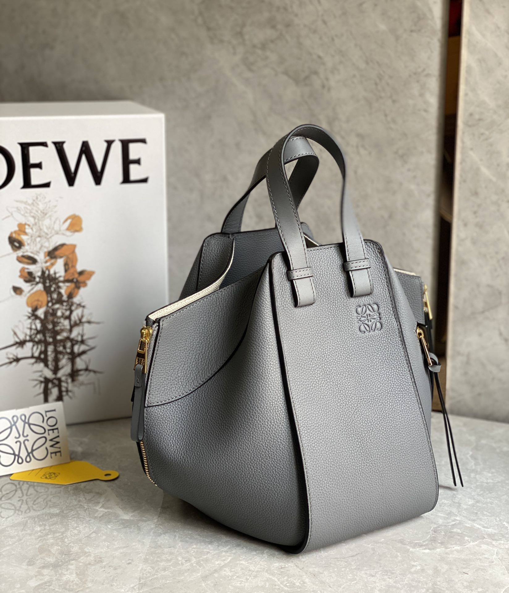 Loewe Small Hammock Bag in Soft Grained Calfskin Grey